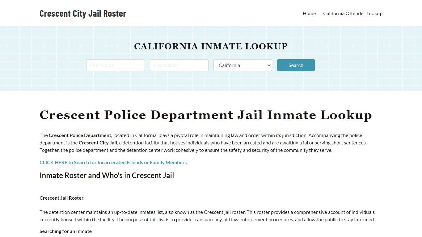 Crescent Police Department & City Jail, CA Inmate Roster, Arrests, Mugshots